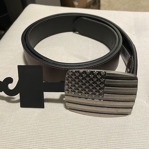 Cody James Brown Leather Belt with American Flag Buckle